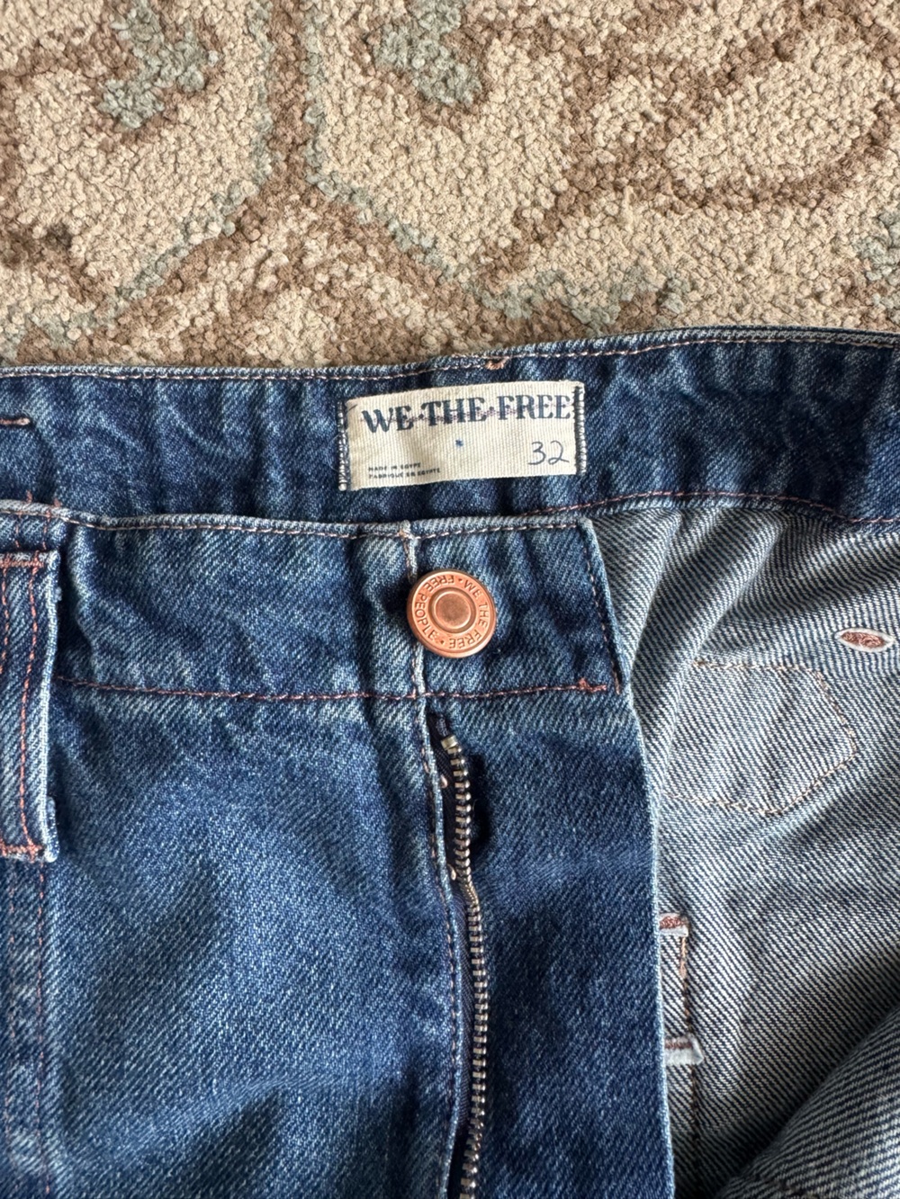 Free People We The Free Major Leagues Wide Leg Blue Denim Jeans 32 Cinched Waist - Picture 4 of 7